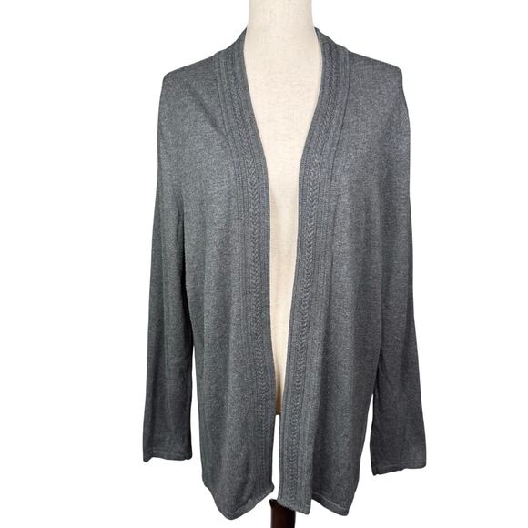 Talbots Women’s Gray Open Front Cardigan Sweater Ribbed size XL Minimalist Cozy - Picture 1 of 8